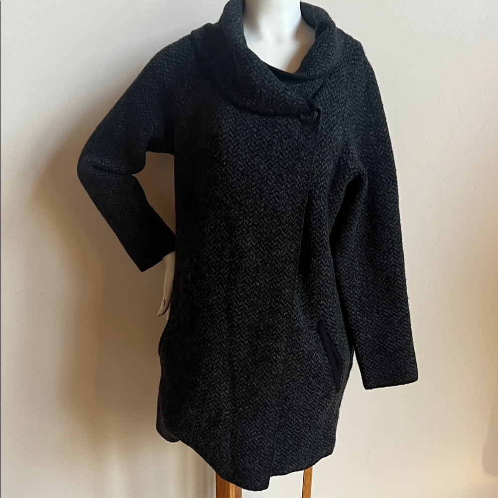 Jones New York herringbone Charcoal Cardigan with Cowl Neck and button closure